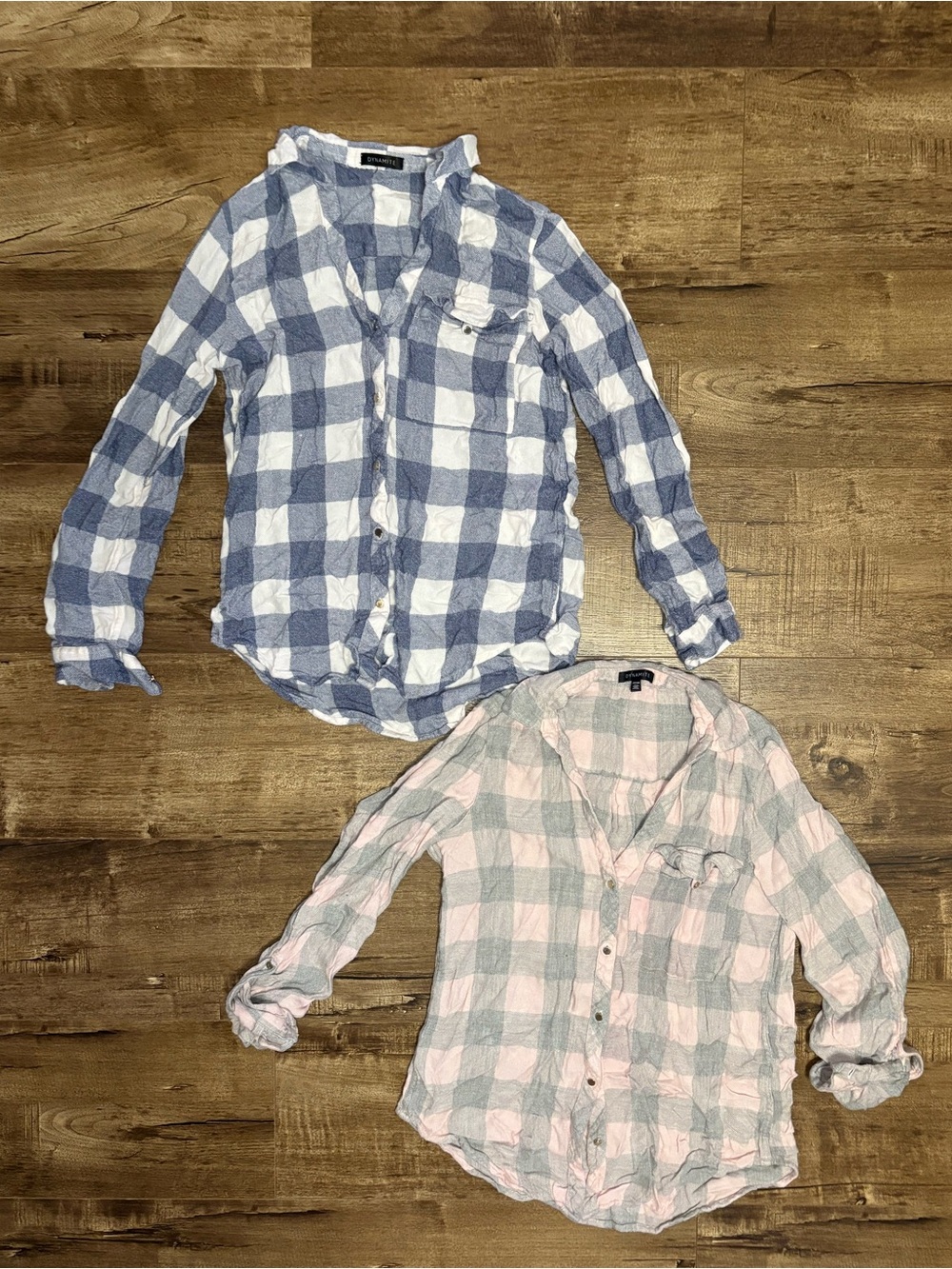 Dynamite Plaid Button-Up Shirt Duo in Blue & Pink